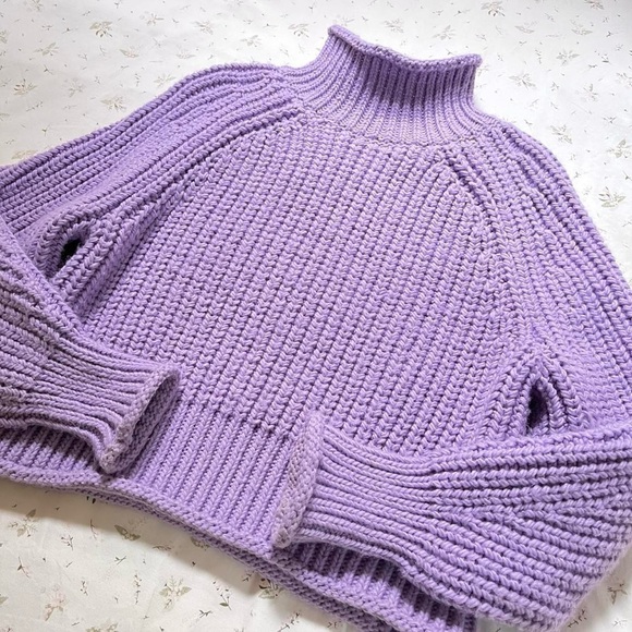 H&M Purple Chunky Knit Mock Turtleneck Knit Sweater, Women’s Medium (8-10) - Picture 2 of 8